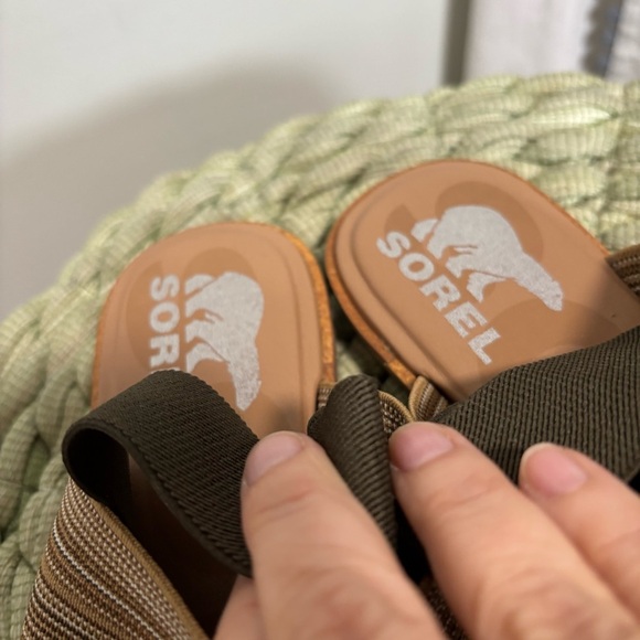 Sorel Ella II Two Strap Sandal Green/Tan Sporty Elastic Strap Flat Sandals NWOB - Picture 13 of 15